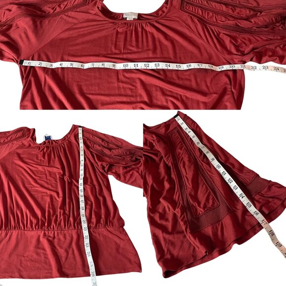 Anthropologie Postmark Women's Size Medium Burgundy Blouse with Flutter Sleeves - Picture 4 of 5